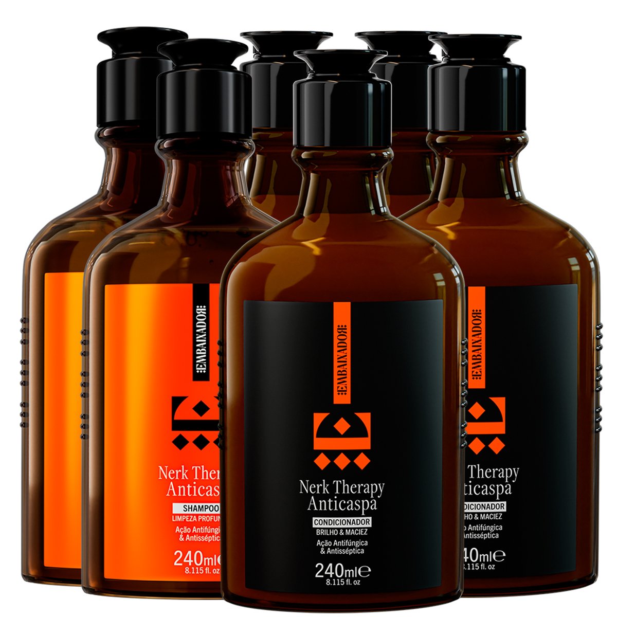 Kit 03 Shampoo + 03 Condicionador Anticaspa Nerk Therapy