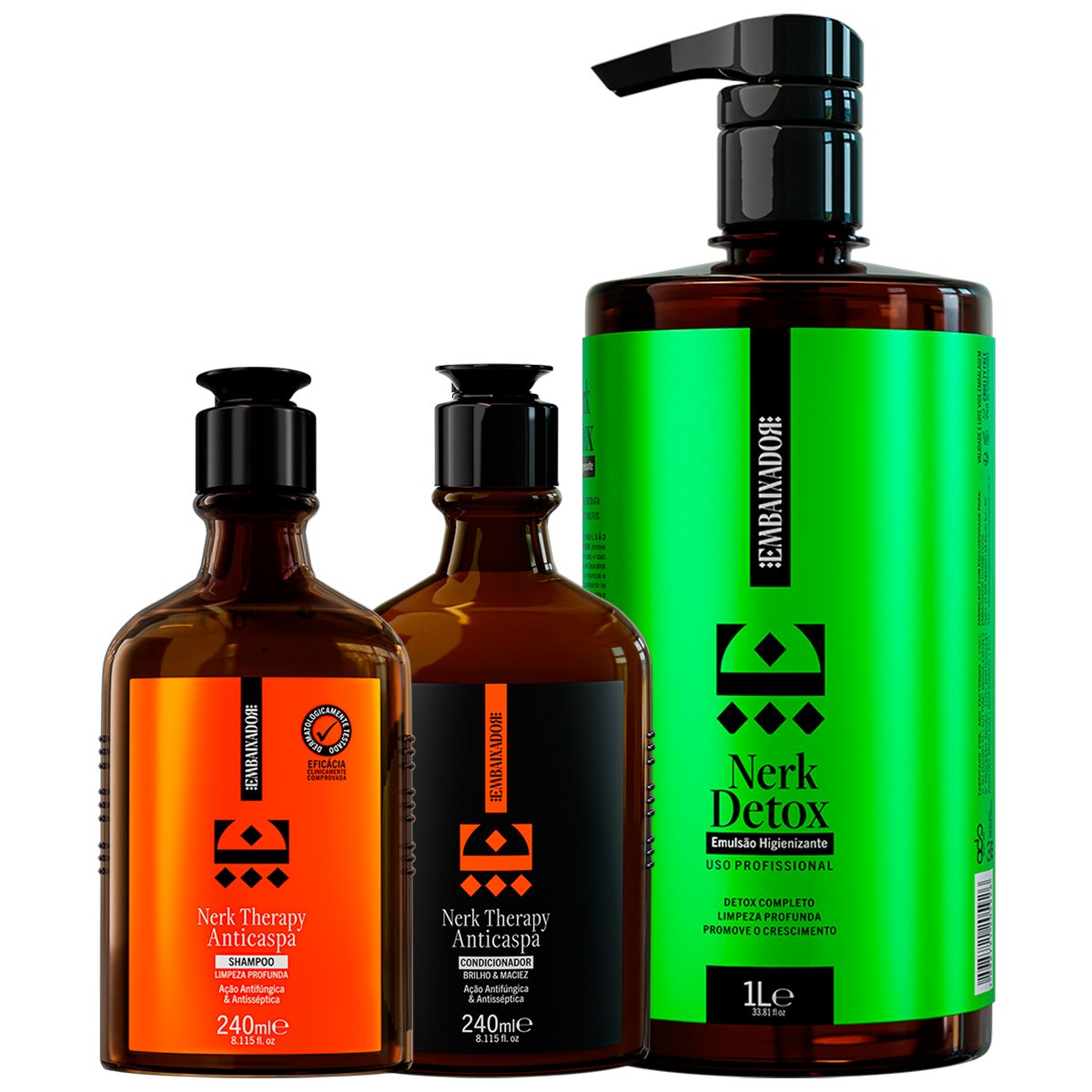 Kit Emulsão Lavatório + Shampoo e Condicionador Anticaspa Embaixador